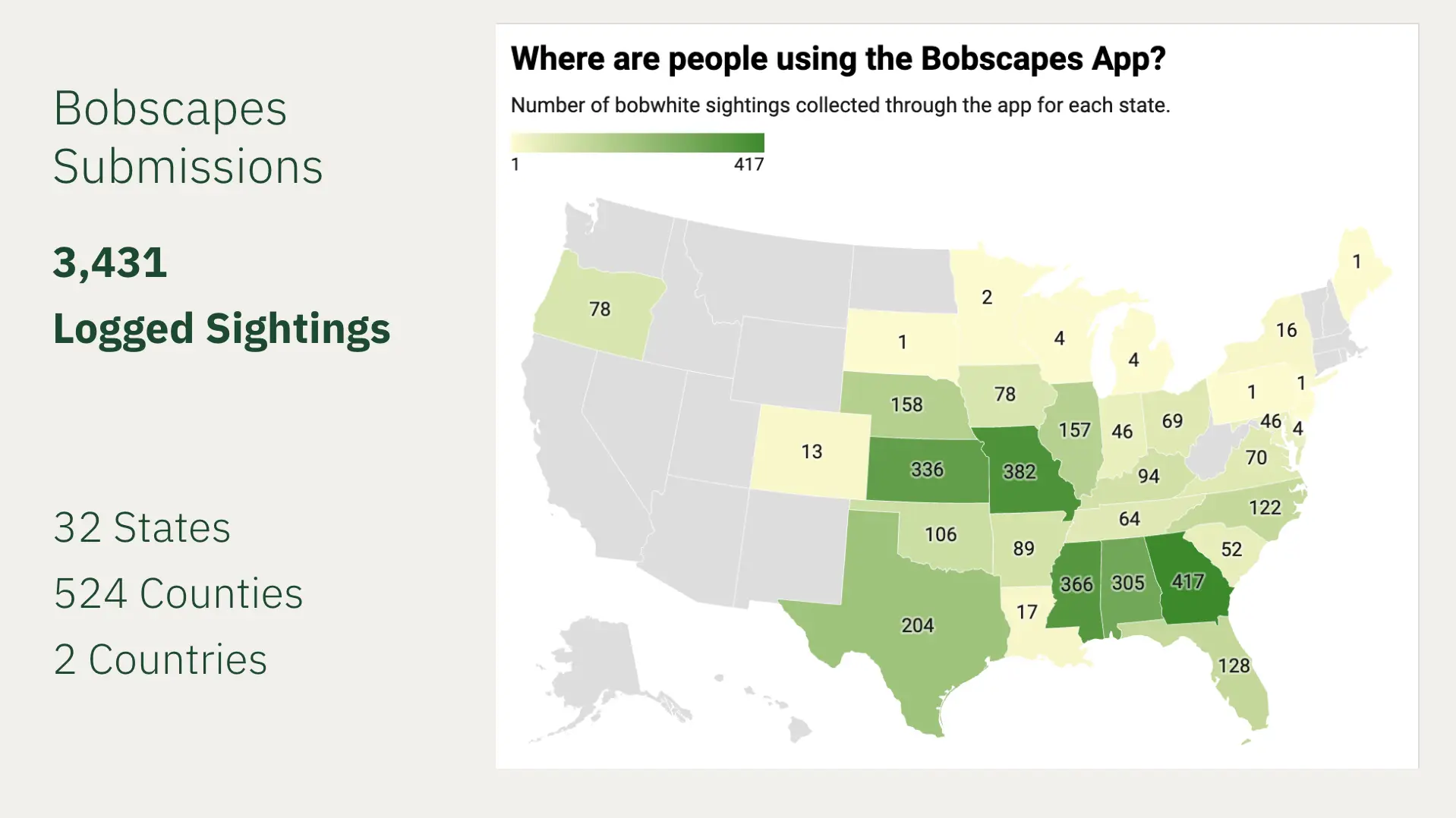 Map showing where people are using the Bobscapes App
