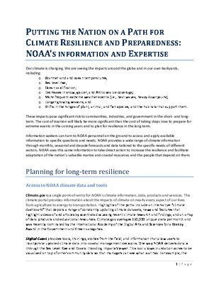 Putting the Nation on a Path for Climate Resilience and Preparedness: NOAA's Information and Expertise