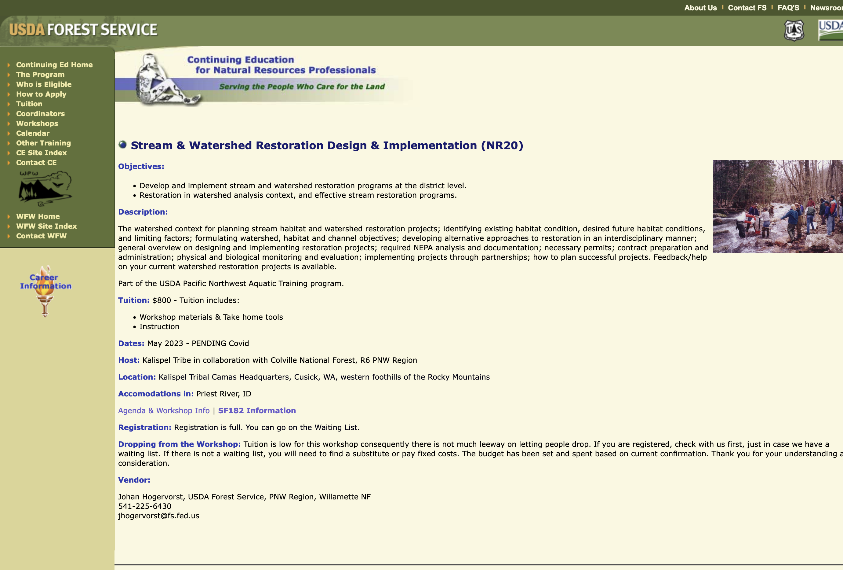 Stream & Watershed Restoration Design & Implementation Workshop