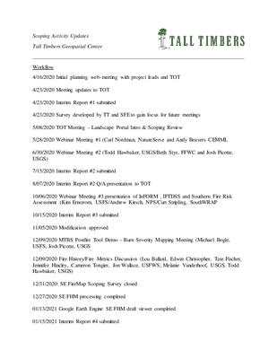 Tall Timbers Geospatial Center-Scoping Activity Updates 2020-2021