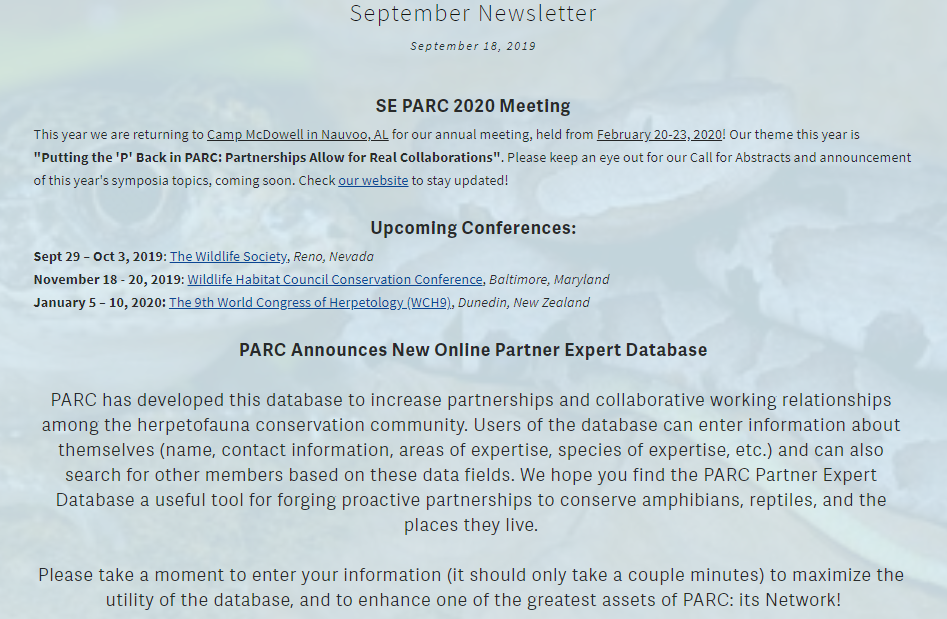 Southeast Partners in Amphibian and Reptile Conservation Newsletter September 2019